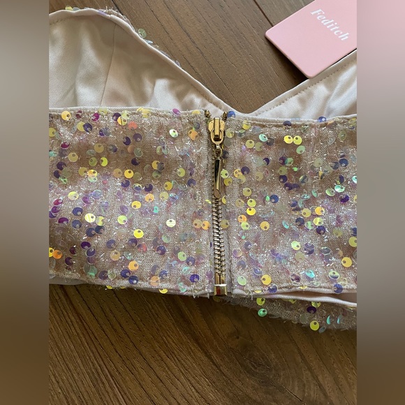 NWT Feditch Women's Sequin Two Piece Champagne  Sequin Mini Dress Size XL - Picture 10 of 16